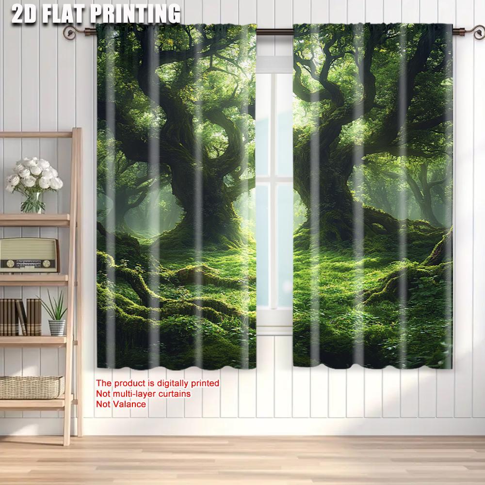 2pcs, Curtains Digital Printed  print Majestic Enchanted Forest Fabric (without rod) Decorations Clearance Use for Bedroom