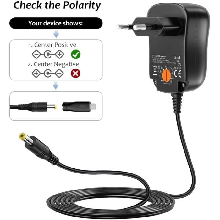 Adaptateur Secteur - GENERIC - Zolt 12W - AC/DC - 8 Connecteurs DC - 1000mA Max