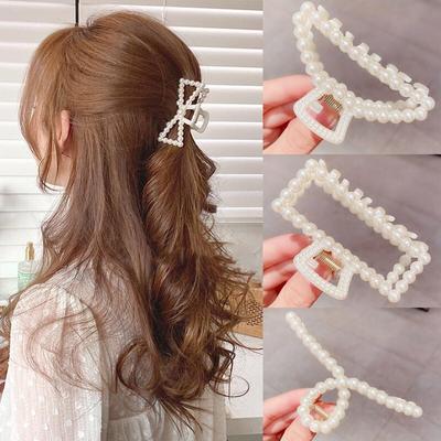 Perle Haar Klaue Clips Krabben Elegante Geometrische Haarnadeln Für Frauen Mädchen Koreanische Neue Bogen Süße Aushöhlen Haar Zubehör bad Clip