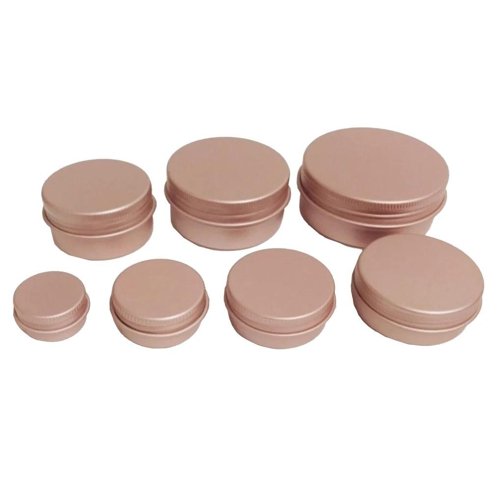 1/11/11/11/11/11/61g Rose Gold Round Empty Aluminum Box Lids Silvery Tin Cans Round Metal Box Empty Ceam Jar Cosmetic Containers