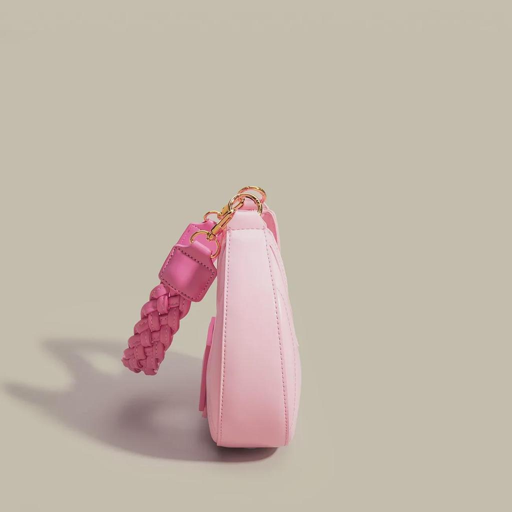 High-Quality Pink Woven Crescent Shoulder Bag - 2024 Summer Collection