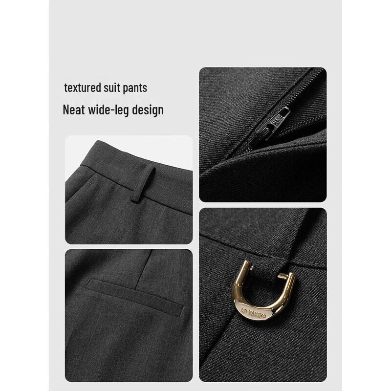 EP YAYING Women's Pure Wool High-Waist Wide-Leg Trousers