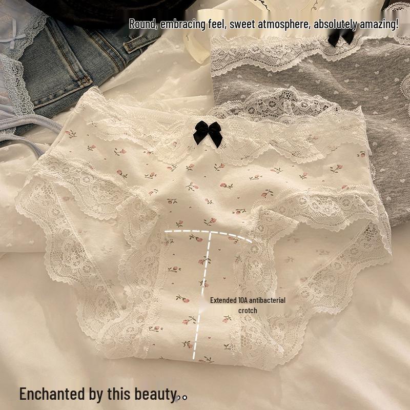 Lace Trim Floral Cotton Underwear - Breathable, Antibacterial & Skin-Friendly