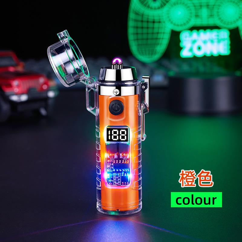 2025 New Fashionable Transparent Shell Arc Lighter Portable Type-C Charging with Flashlight Men's Luxury Cigarette Lighter Gift
