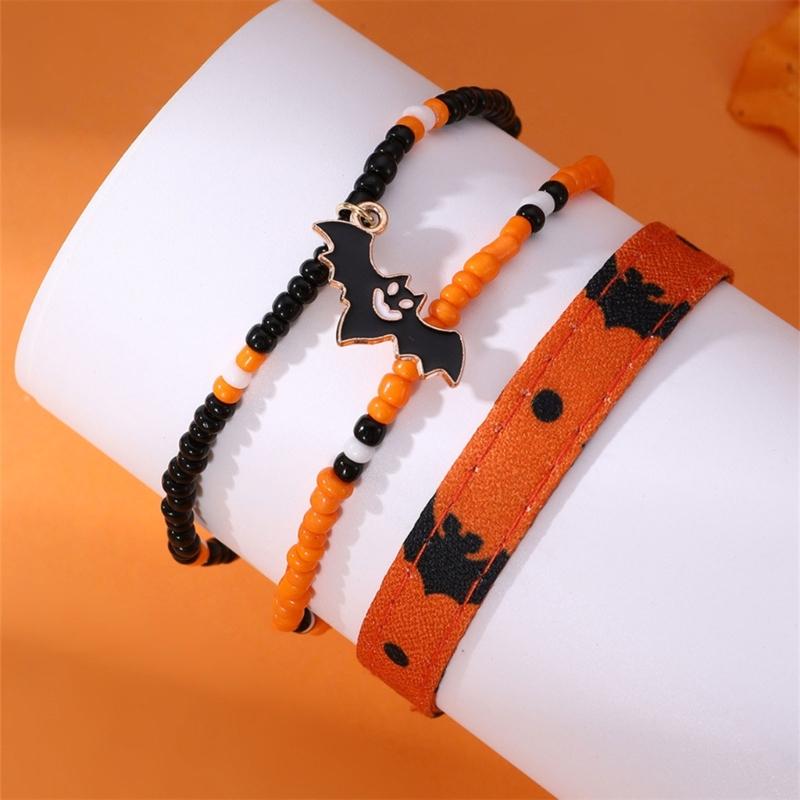 Halloween Beaded Bracelets Set Pumpkin Skull Bracelets for Women Jewelry Gift