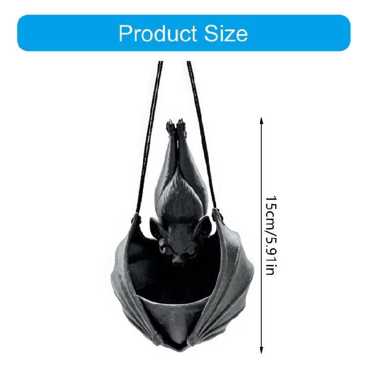 Black Flower Pot With Bat Form and Hanging Cord, Gothicism Bat Planter for Small Foliage, Trailing Foliage and Vertical Indoor Displays for Room Use