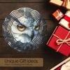 Klassisches Fantasy Eule Metall Windspiel Blau Weiß Kinetische Hängedekoration für Außen Garten Terrasse Weihnachten Thanksgiving Geschenk Kein Strom erforderlich