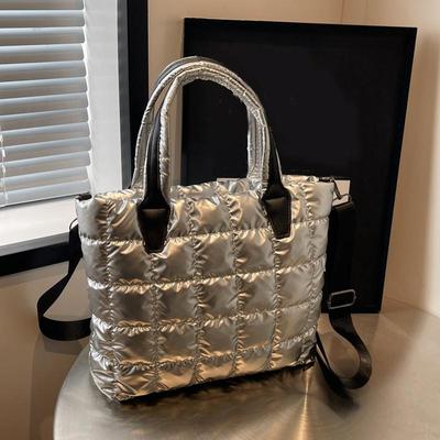 Gesteppte, gepolsterte Tragetasche aus Nylon, einfarbig, Umhängetasche, Puffer-Umhängetasche, Schultertasche für Damen, große Kapazität