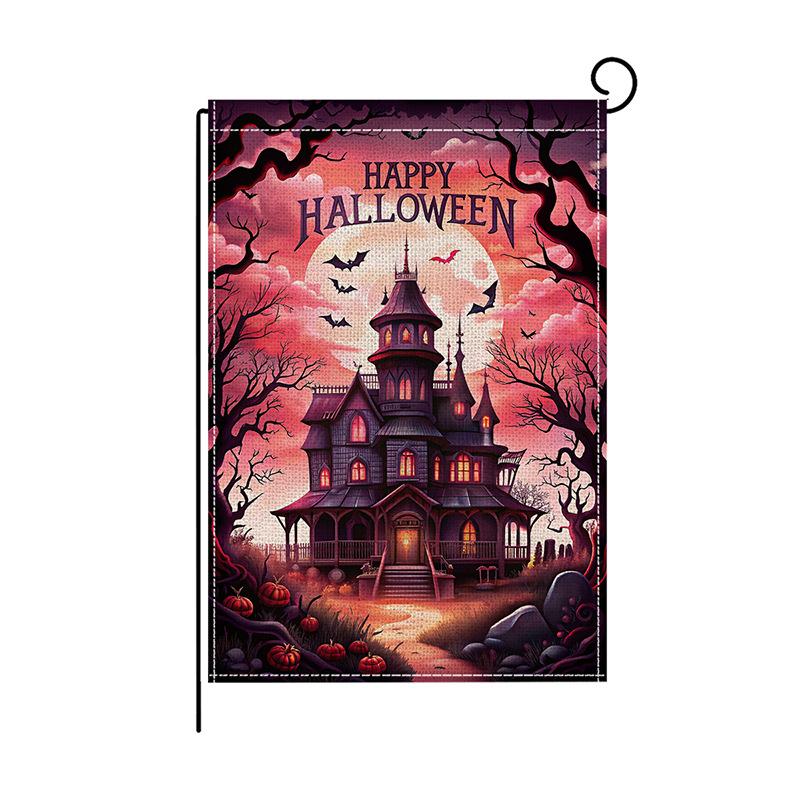 Halloween Garden Flag Colorful Checkered Watercolor Print Outdoor Courtyard Decoration Flag Cute Ghost