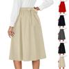Women's Retro High-waisted Pleated Back Tie Flared A-line Midi Skirt