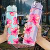 1PC Pink Hibiscus Floral Bloom Print 750ml Color Plastic Sports Water Bottle Leakproof Flip Straw Lid Suitable for Sports Office Home Use