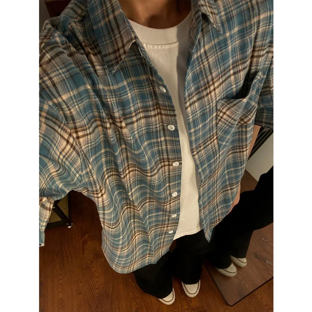 Cămașă retro în carouri pentru femei primăvara și toamna, stil subțire, design lejer de vară, cămașă cu mânecă lungă de nișă, îmbrăcăminte exterioară, cămașă în inch