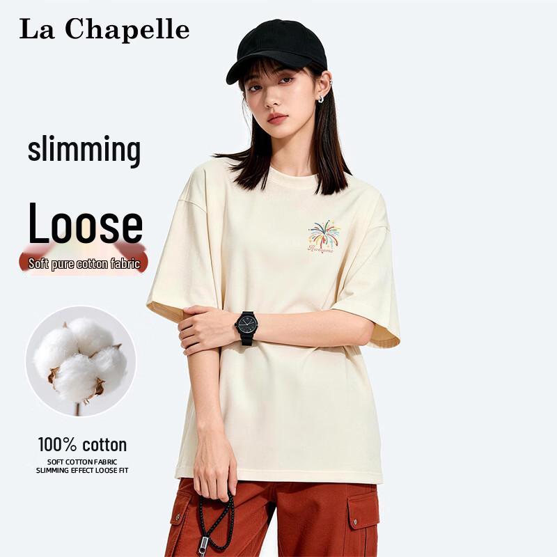 La Chapelle Women s Pure Cotton Loose Fit Short Sleeve Round Neck T-Shirt M