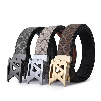 Four Seasons Available New Leather Men'S Belt Alloy Automatic Buckle Letter Belt Business Commuter Casual Pants Belt