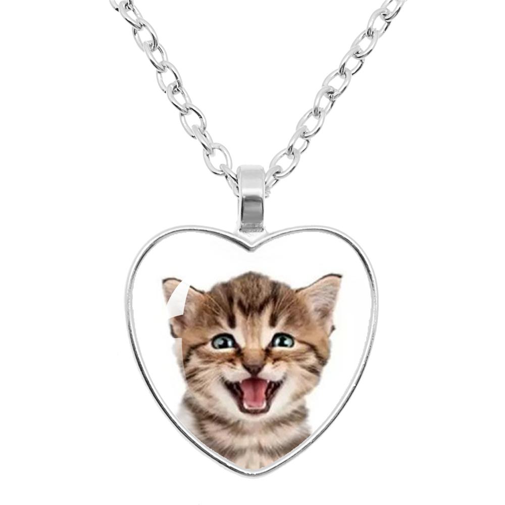 Gepersonaliseerde Kitten Kat Hart Hanger Ketting Dier Vorm Kunst Foto Glas Cabochon Sieraden Kinderen En Vrouwen