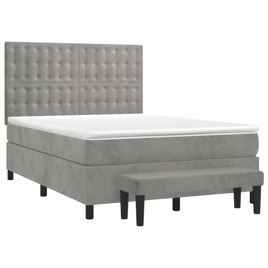 Vidaxl Letto Continentale Con Materasso, Grigio Chiaro, Velluto, 140X190Cm