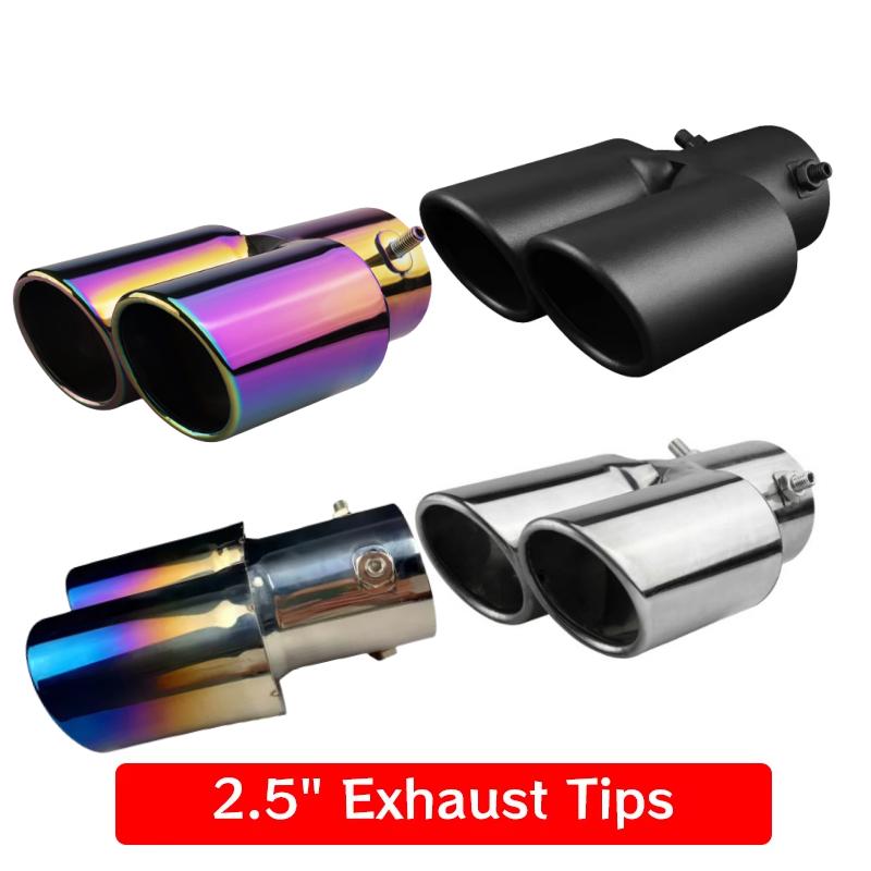 1pcs Universal Car Dual Outlet Exhaust Tip Stainless Steel Black Exhaust Tips Muffler Tail Double Pipe Tube Tips Car Accessories