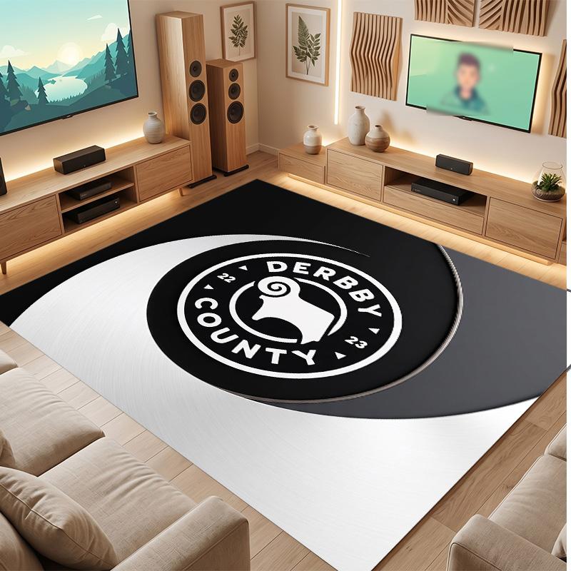 Tappeto in Velluto di Cristallo con Stampa del Derby County Football, Comodo Assorbente d'Acqua Antiscivolo Tappeto per Pavimenti Interni