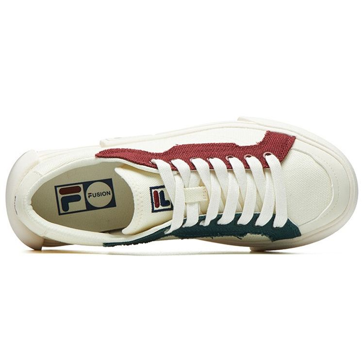FILA Fusion Pop Canvas Patchwork Sole Casual Shock Absorbing Durable Lightweight Low Top Skate Shoes Women sneaker White Red Green T12W125107FGF