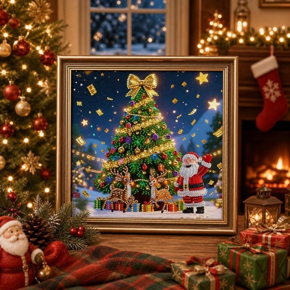 Single-Sided Drill DIY Bead Art Kit 2D Flat Christmas Decor Santa Crystal Painting Set Christmas