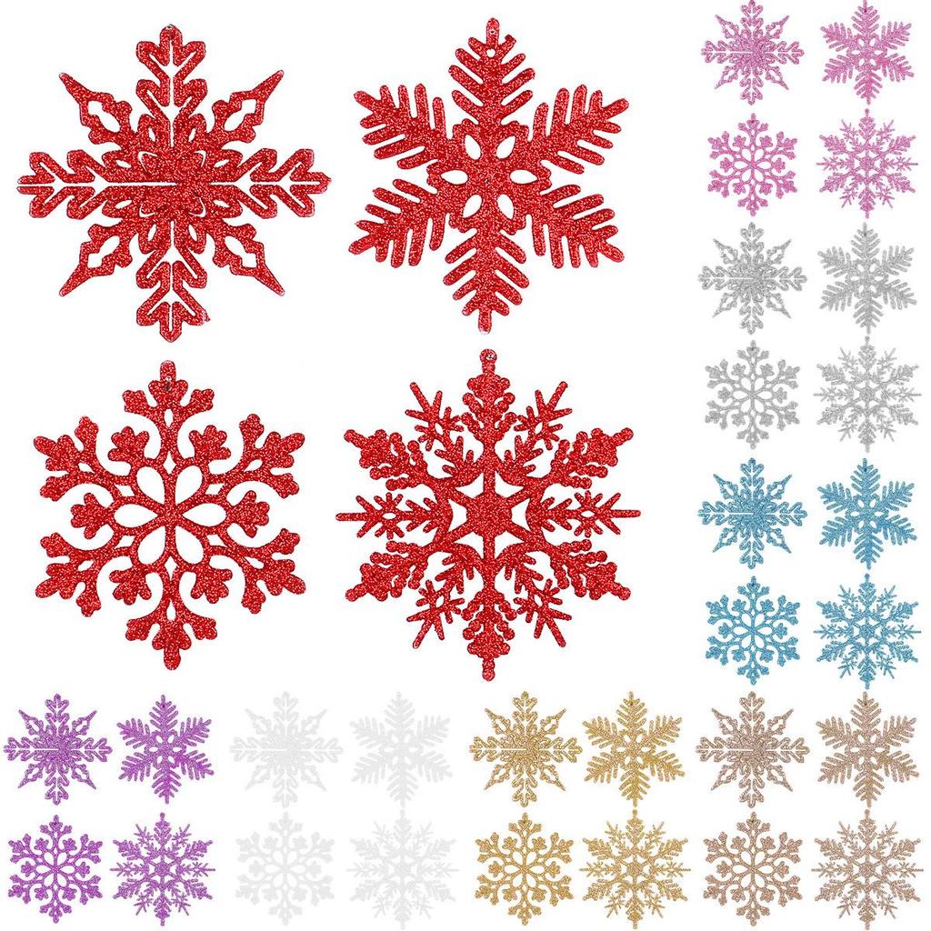 10CM Plastic Snowflake Christmas Tree Decorations - Hollow Powdered Snowflake Pendants