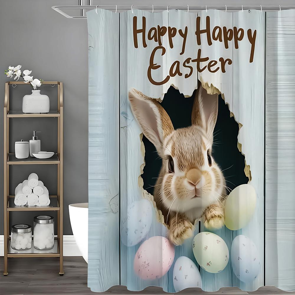 

Пасхальный кролик яйца в пасхальной счастливой дыре деревянная панель занавеска для душа, декоративная занавеска для душа для ванной комнаты, водонепроницаемая занавеска для душа w 90*180cm