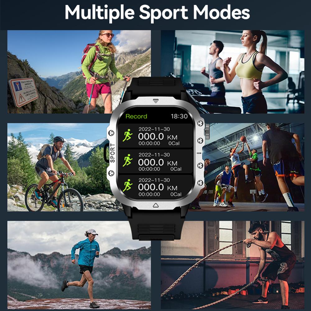 New For Android Military Smart Watch Men Flashlight Heart Rare Waterproof Outdoor Sports Tracker Wireless Calling Smartwatch