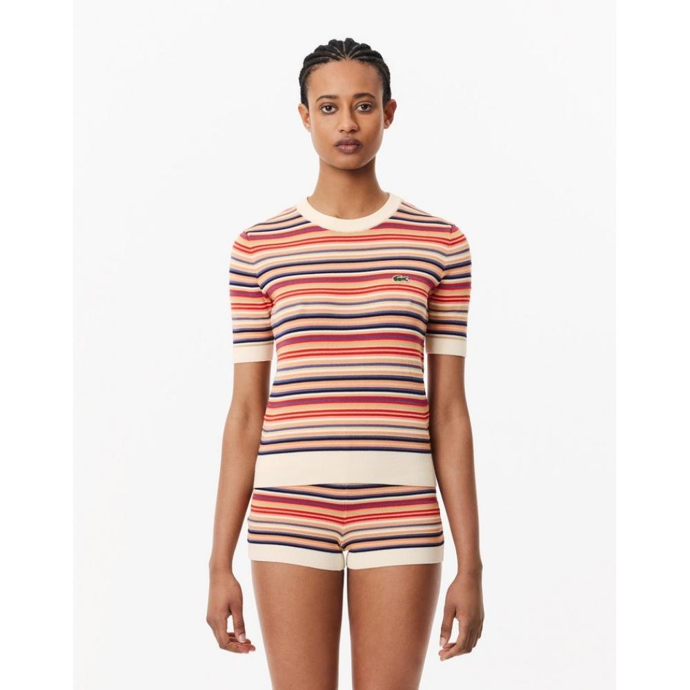 

LacoSte Women S Summer Striped Short Sleeve Sweater Af6991 54g Irm 036