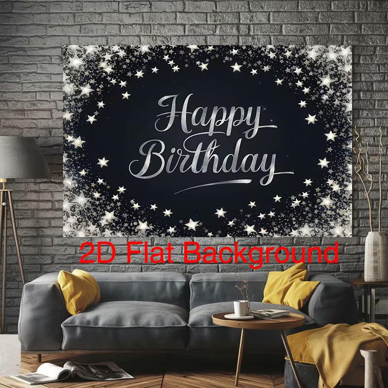 2D Black Silver Simple Birthday Party Photo Backdrop