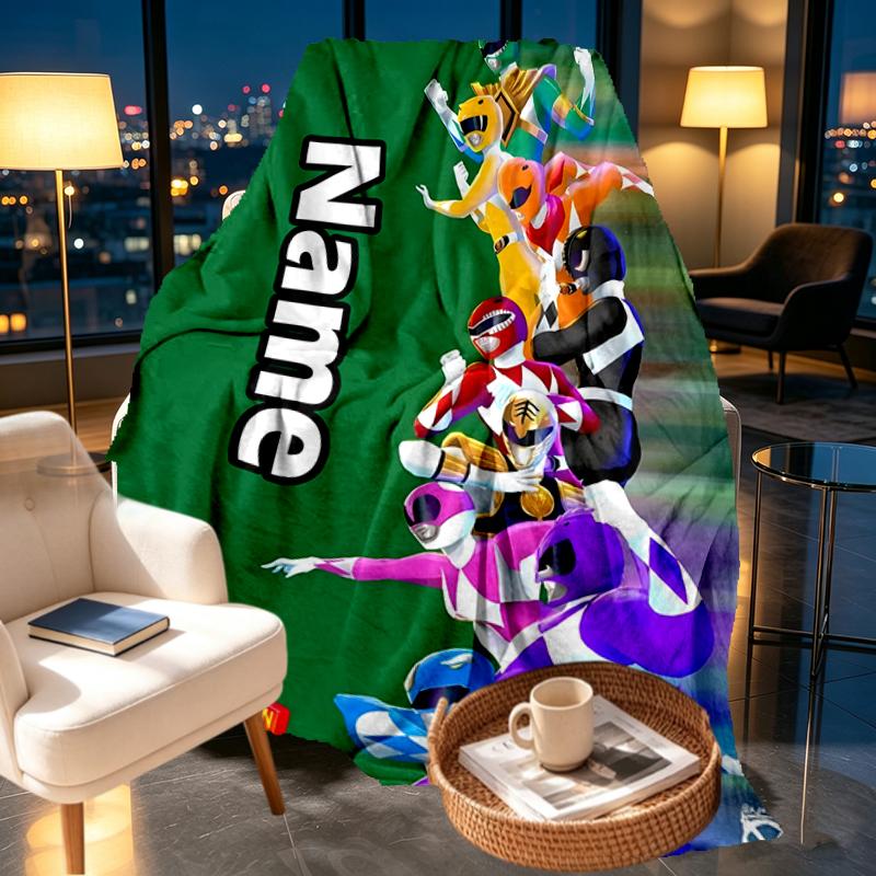 Individuell bedruckte Decken mit Namen, Mighty Morphin Power Rangers Motiv, Heimdekoration, Schlafzimmer, Sofa, Camping, Couch, Geschenke für Geburtstag Weihnachten