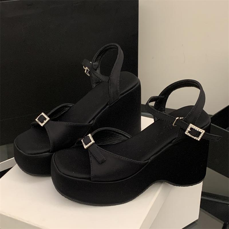 

Eilyken Design Buckle Strap Square Toe Women Sandals Punk Style Platform Wedges High Heels Party Summer Shoes 35