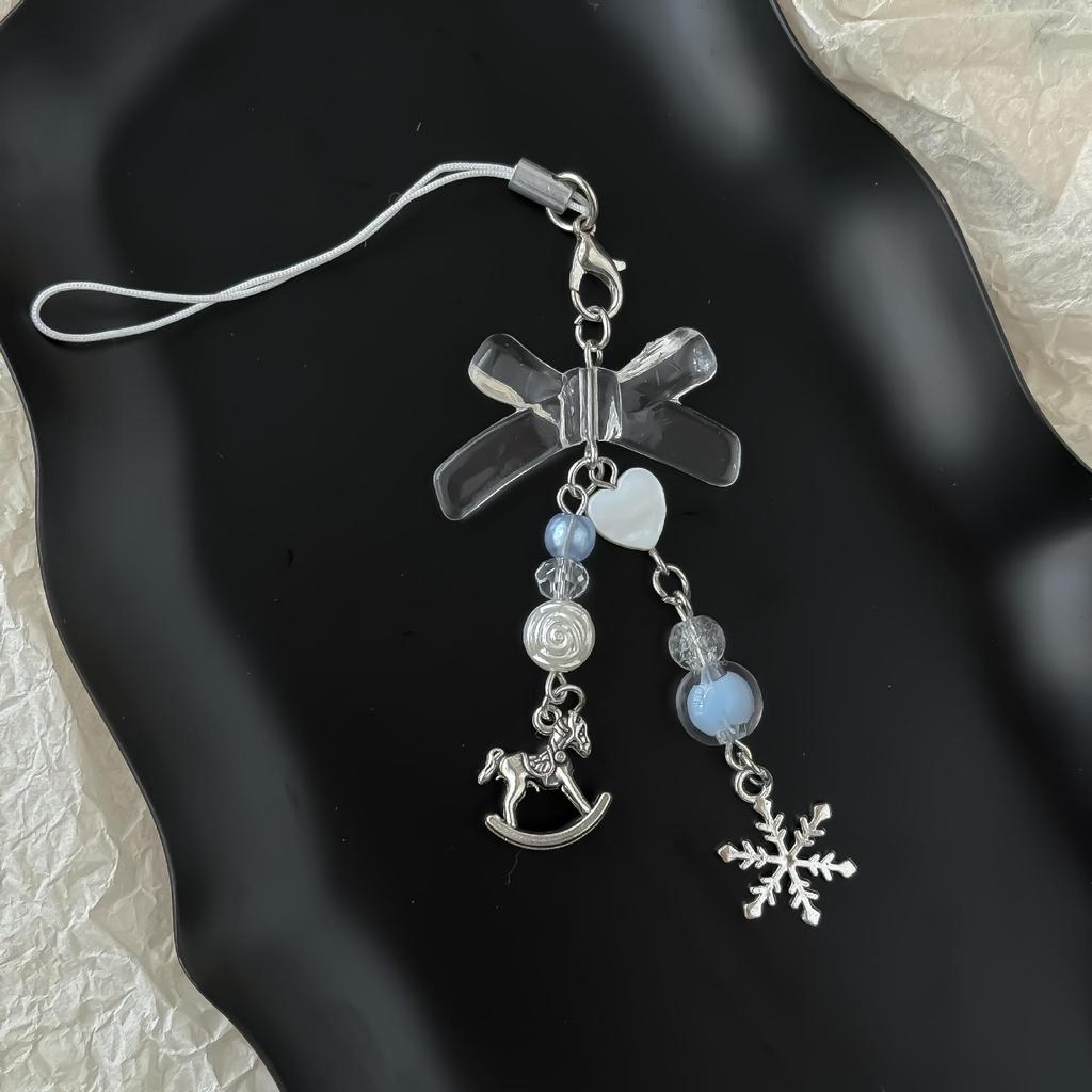 Zimní romance Vločka přívěsek na telefon s modrou mašlí klíčenka přívěsek