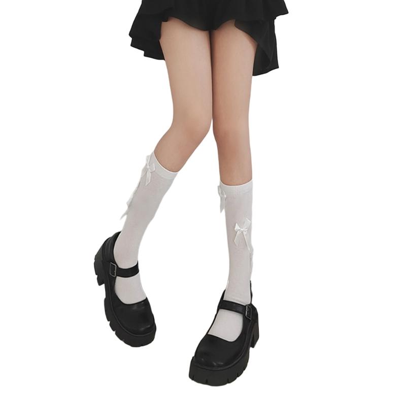 

1 Pair Women Ruffle Socks Girl Lace Topped Calf Socks Frilly Socks with Bowties Cotton Socks Princess Style Dress Socks One Size білий