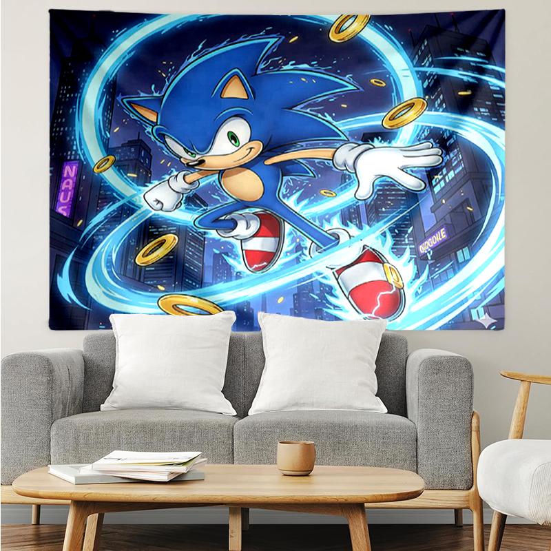 Sonic Print Tapestry, Backdrop, Easy Setup, Ideal for Bedroom, Office & Living Room, with Aesthetic Wall Hanging Decor.