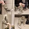 Fashion Graffiti High Top Canvas Shoes Women's Spring Boots Wide Barrel Mid Barrel Boots 2024 New Trouser Barrel Stacking Boots