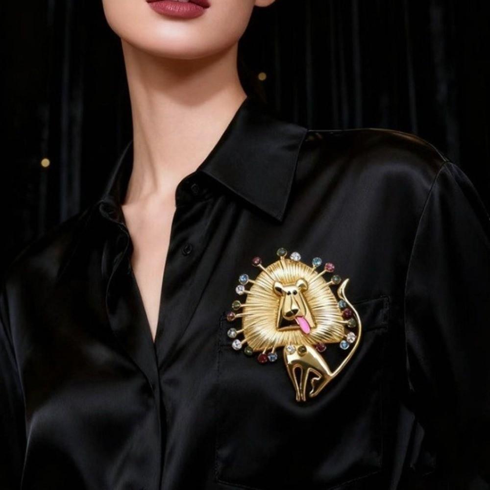 Irregular Lion Rhinestone Brooch Vintage Glaze Badge Pin Suit Accessories  Clothes Accessories