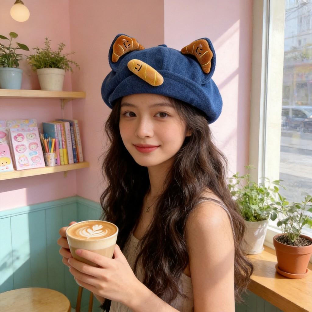 Cat Ear Beanie Hat For Women Cotton Cute Cartoon Adjustable Beret Fashion Accessory Summer Winter