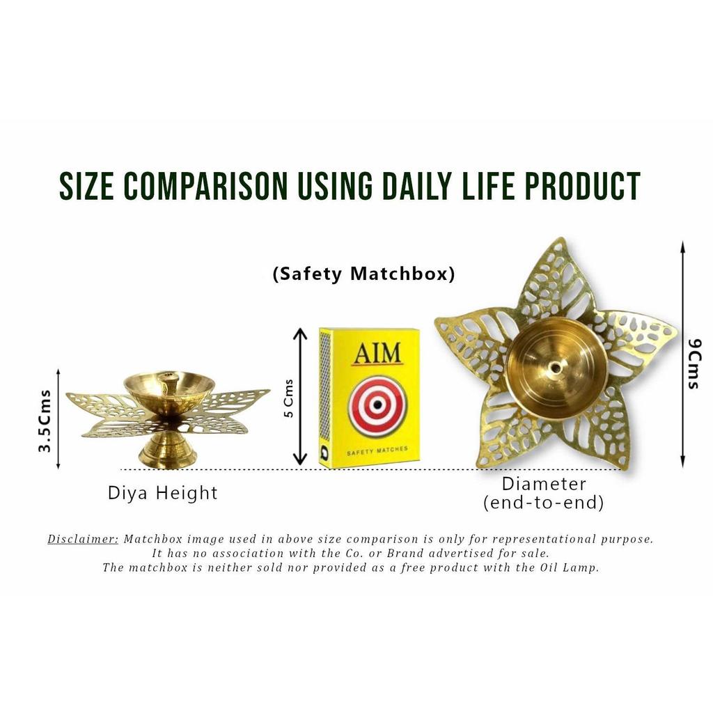 Decorative Brass Diya for Puja (Set of 1 Small 3.5inch Golden Star Leaf) Center Wick Holder Pital Akhand Deep Vilakku for Home Décor,