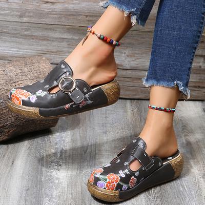 BCEBYL NUEVAS Zapatillas de Cuña Baotou Estampadas para Exterior Zapatos Romanos de Plataforma Sandalias Cómodas de Verano para Mujer