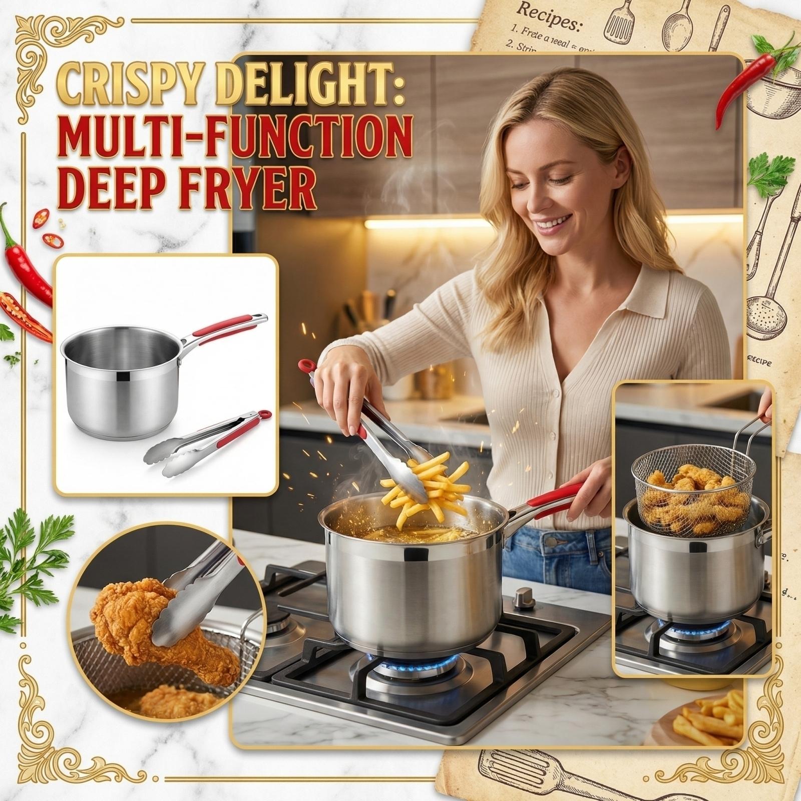 Stainless Steel Deep Frying Pot, Multifunctional Cooking Pot for Home one size серебряный