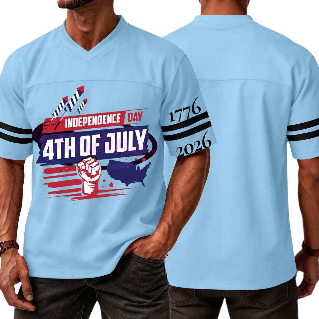 Men's Casual V Neck Short Sleeve Athletic Shirt Independence Day Graphic Print 4th of July Sports Tee Top Lightweight Breathable