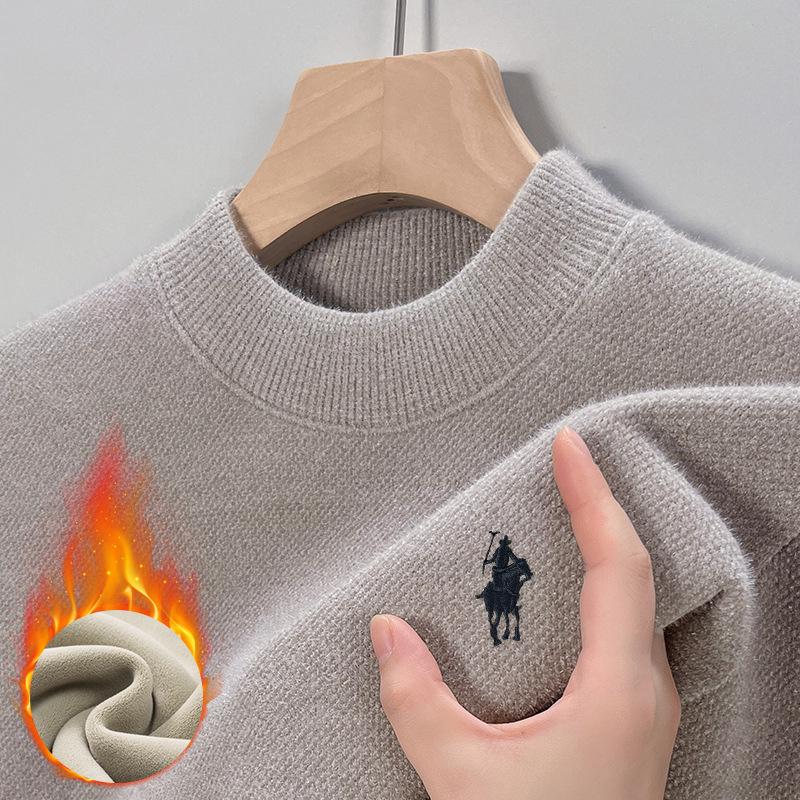 Men s Mid-Age Plus Velvet Thick Sweater - Winter Warm Half-High Collar Knit Top 2XL for 150-165 jin