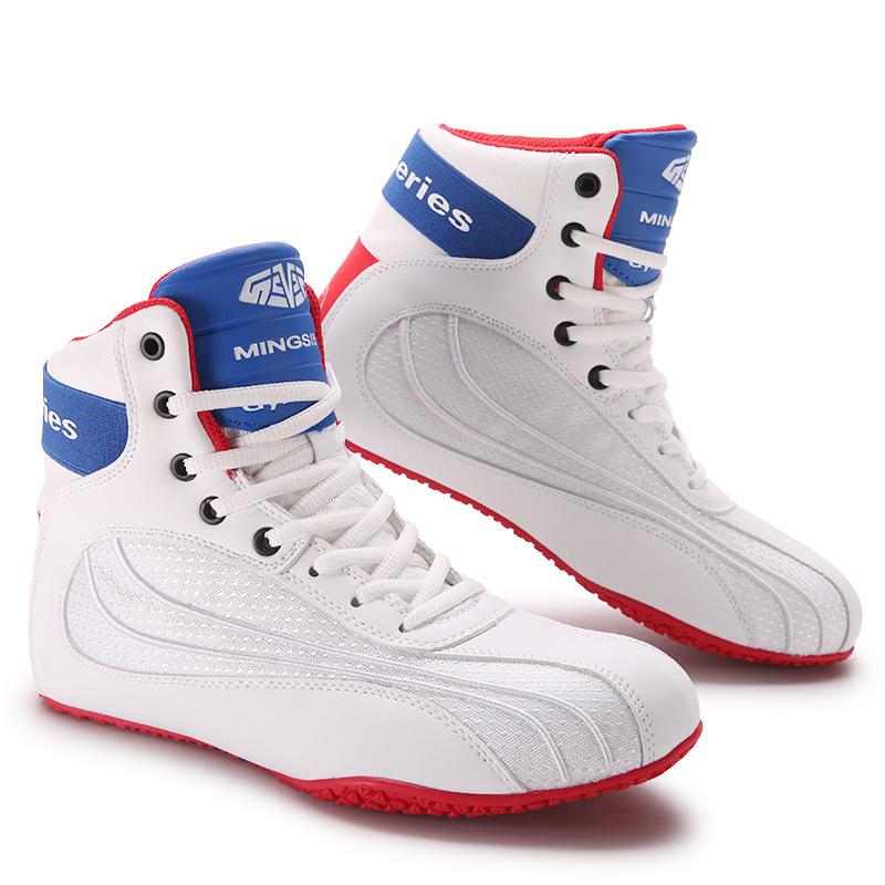 Boxing shoes men's large size wrestling fighting Sanda squat training shoes fighting match high top wear-resistant sports shoes