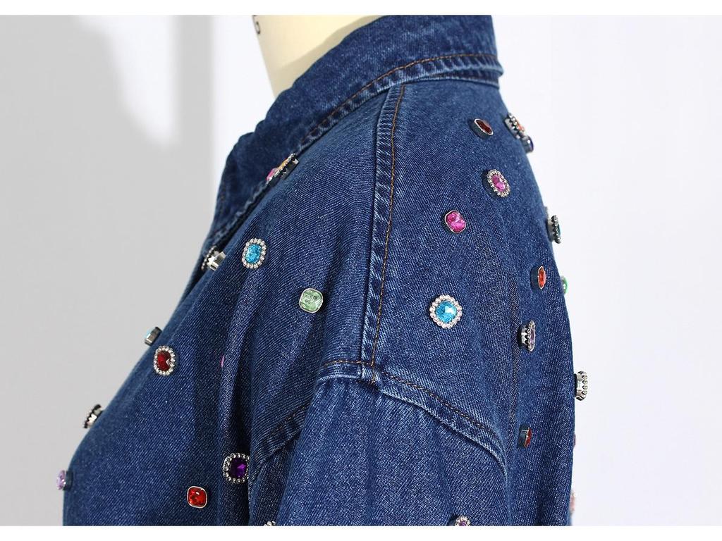 Women's Denim Ensemble: 2025 Beaded Jacket & Trousers Set - Versatile, Loose-Fit Long-Sleeve Cardigan.