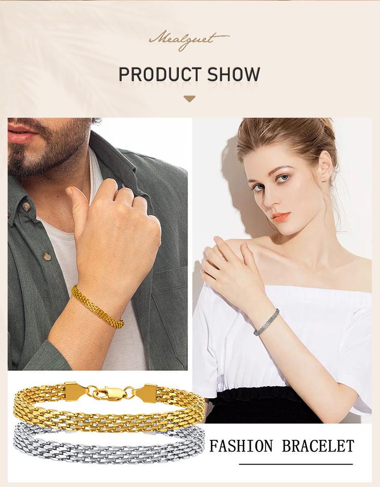 6mm Waterproof Mesh Link Chain Bracelet For Women, 18k Gold Plated Stainless Steel Adjustable, Non Tarnish Jewelry 17cm-21cm