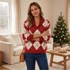 Women's Fashion Plaid V Neck Pullover Sweater Top