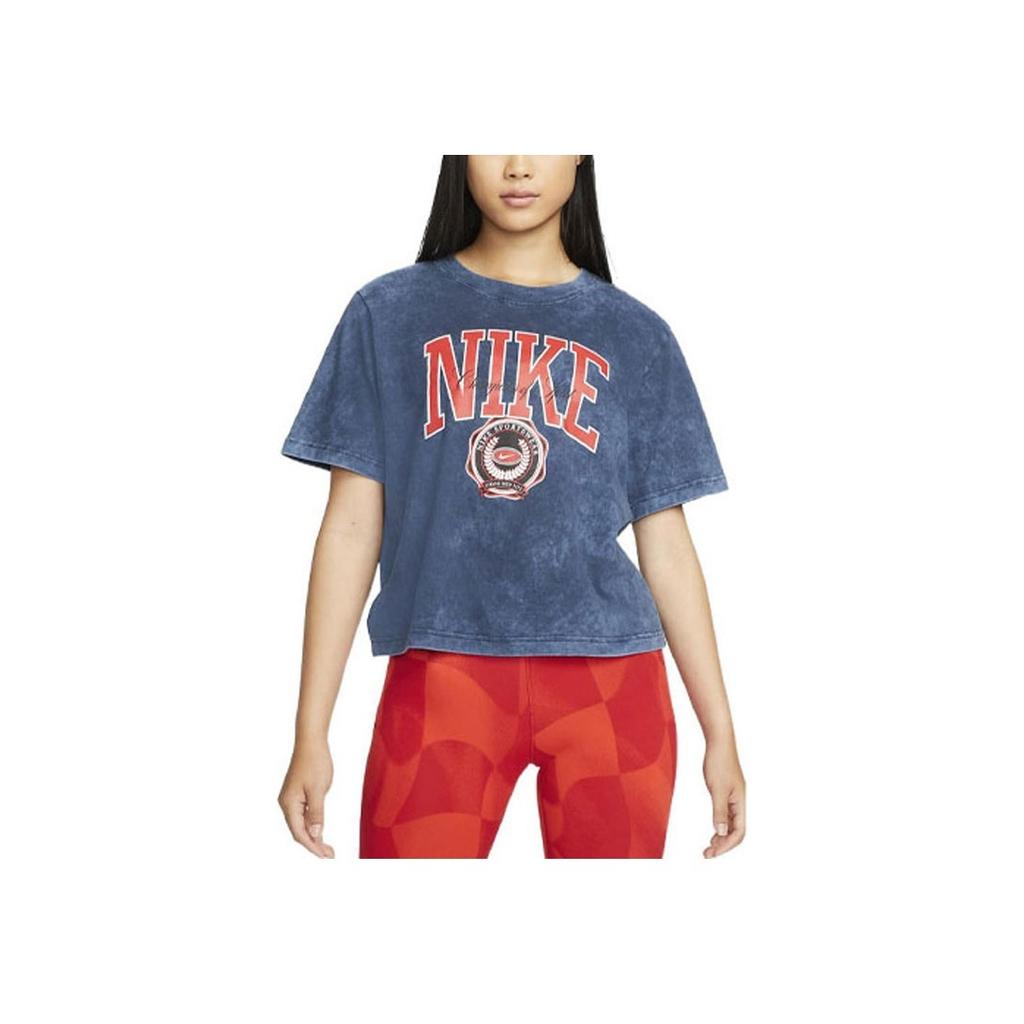 Nike Graphic Print Casual Breathable Short-Sleeve Round-Neck T-Shirt Women Tops Light-Sea-Blue DR9010-451