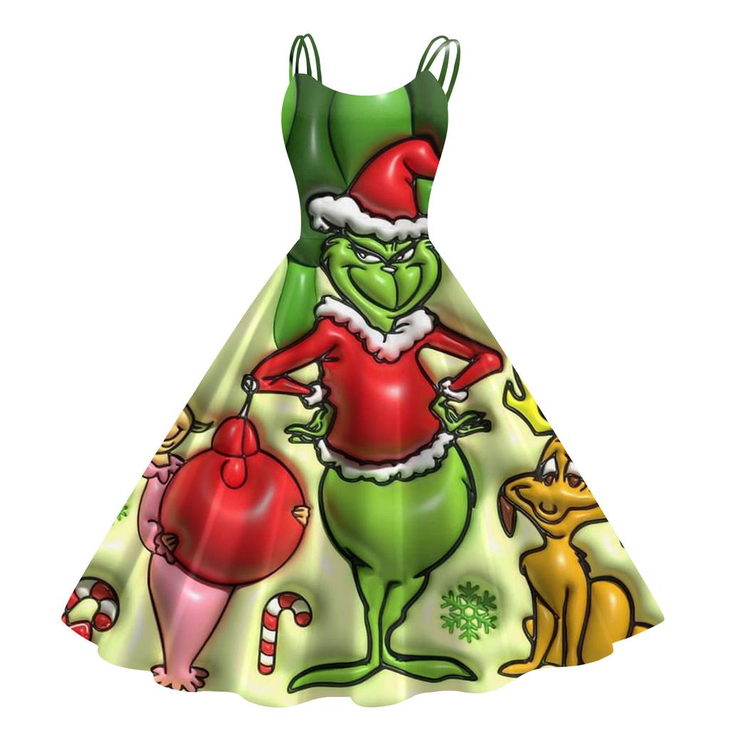 Children's Fashion Casual Christmas Print Off-Shoulder Punk Vintage Dress