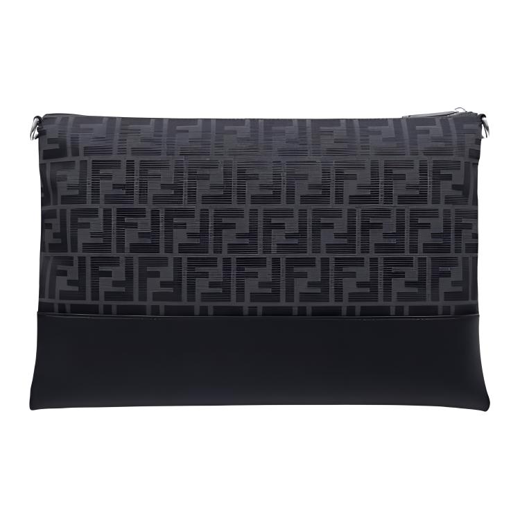 Fendi Letter Print Patchwork Leather Clutch Small Men clutch Black 7N0144-ARK1-F1IKJ