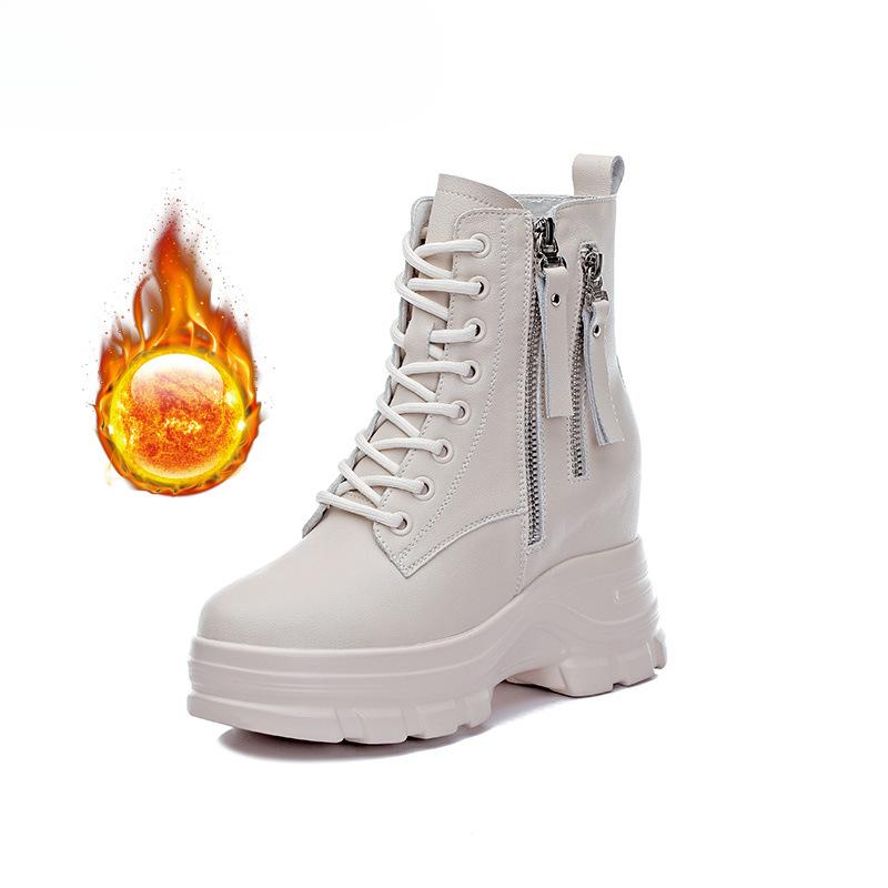 Autumn and Winter Women's Shoes Casual Wedge-heeled Muffin Inner Heightening Short Boots Women's Fashion Plus Velvet  Boots Women